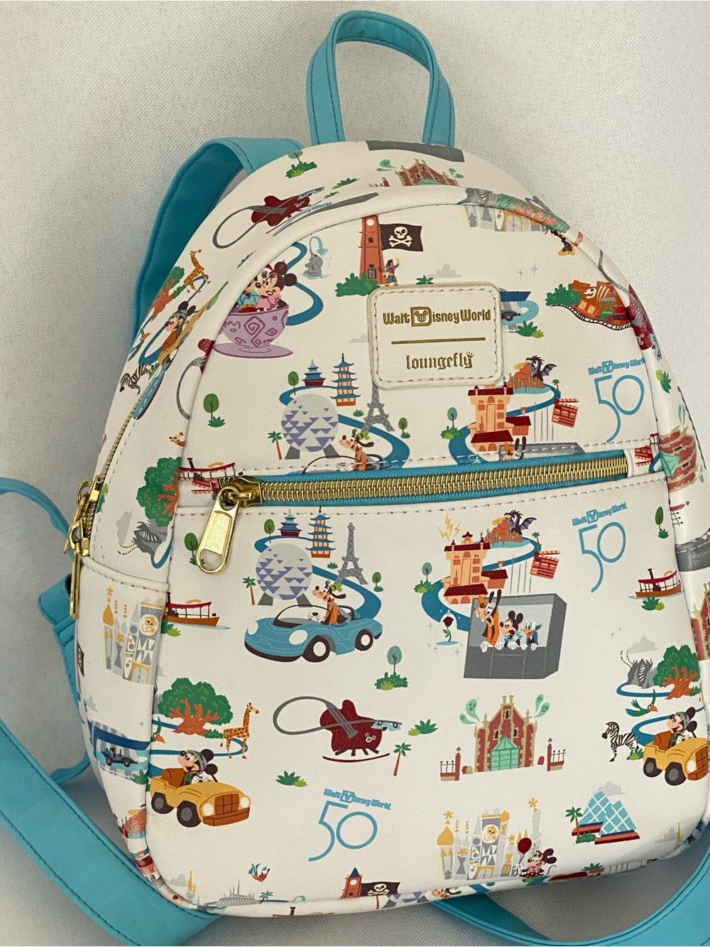 Loungefly Cream & Turquoise Walt Disney World 50th Mini Backpack